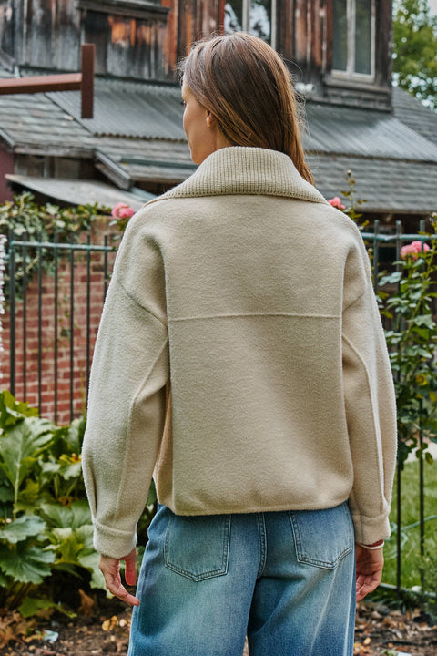 Urban Daizy-Sweater Knit Jacket with Detachable Collar: Ivory / SM-ML-Pink Dot Styles
