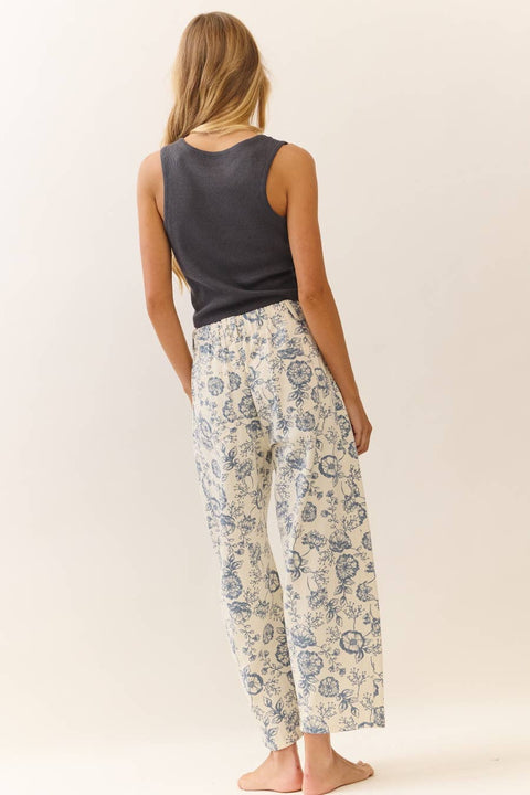 Floral Printed Cropped Straight-leg Pant