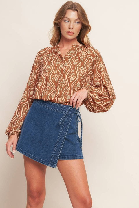 Peach and Brown Woven Top