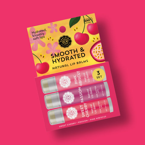 Woolzies-Smooth & Hydrated Natural Lip Balm Set Of 3-Pink Dot Styles