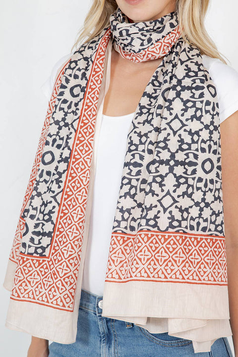 Black and Pink Block Print Scarf
