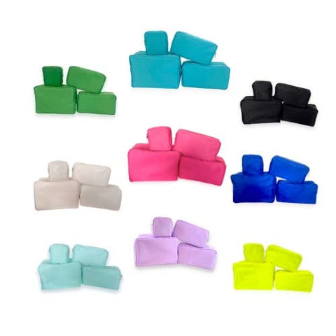 Social Grace & Company-Nylon Pouch Cosmetic Bags- Perfect for Rush Bags: Carolina Blue / Extra Large-Pink Dot Styles