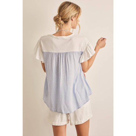 in february-T-Shirt with Ruffled Sleeve with Polka Dot Back-Pink Dot Styles