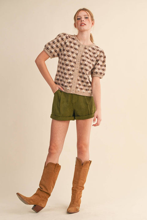 Floral Short Sleeve Sweater