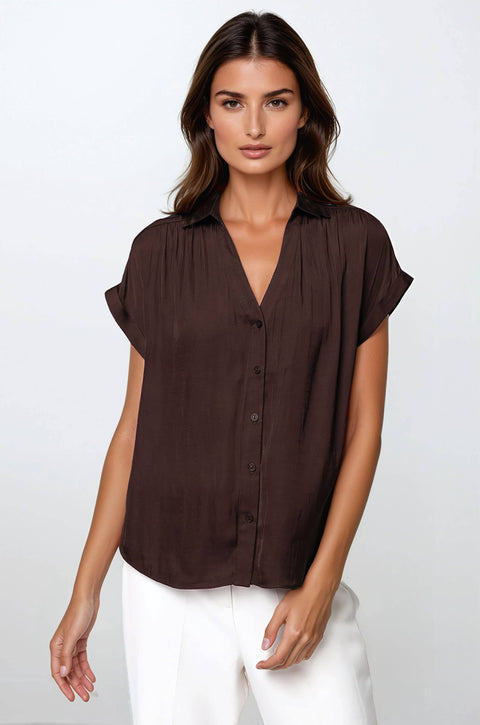 Naked Zebra-Short Sleeve Blouse - F: Chocolate / L-Pink Dot Styles