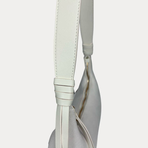 Sara Solid Suede Shoulder Bag w/ Tassels: Cream