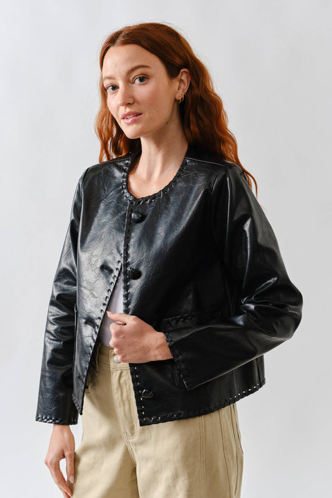 Whipstitch Edge Faux Leather Jacket