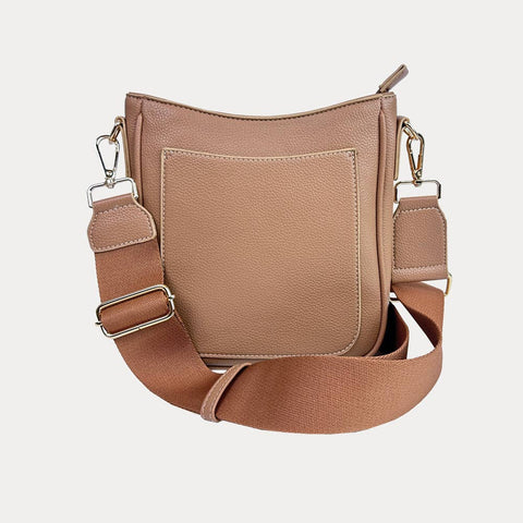 AHDORNED-Madelyn Mini Pebble Messenger with Strap: Mocha-Pink Dot Styles
