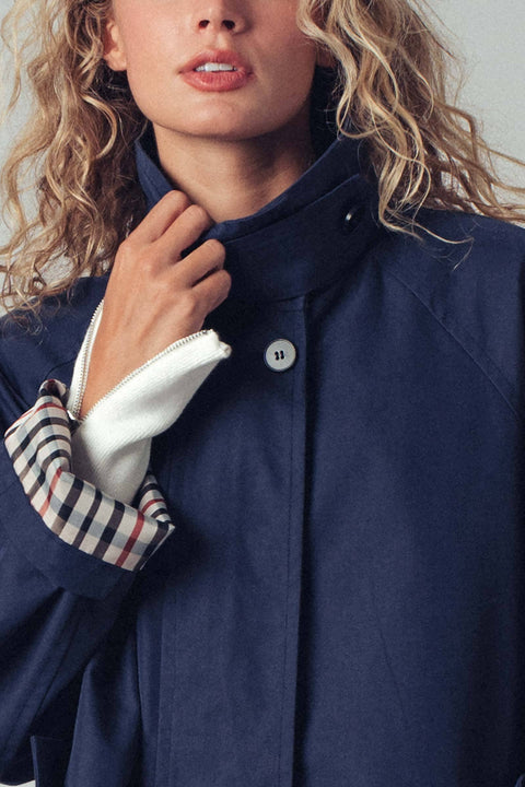 Modern A-Line Trench Jacket: Navy