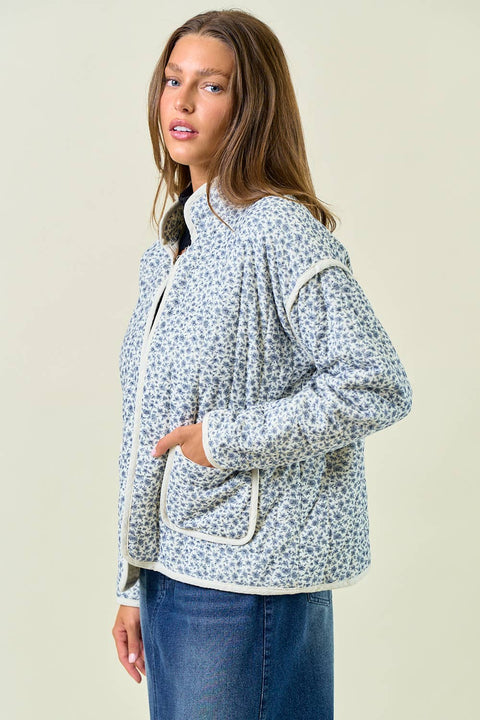 Blue Floral Quilted Jacket