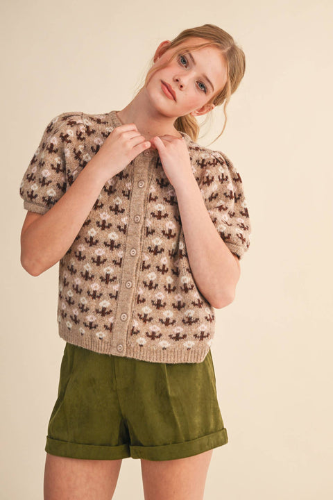Floral Short Sleeve Sweater
