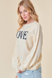 Doe and Rae-LOVE Embroidery Sweater-Pink Dot Styles