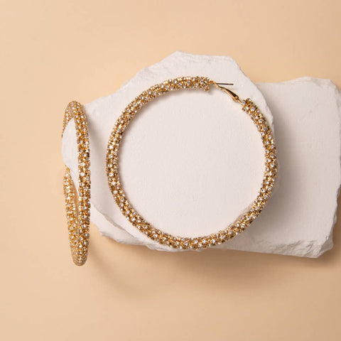 Cubic Zirconia Pavé Tube Hoop Earrings: Gold