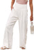 White Smocked Wide Leg Pants-Apparel > Womens > Bottoms > Pants-Pink Dot Styles