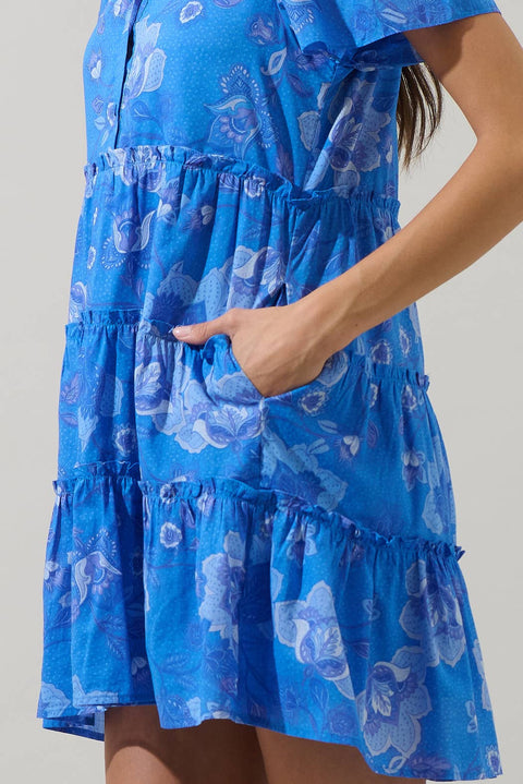Sugarlips-Selma Floral Otis Tiered Mini Dress: Cobalt Blue-Pink Dot Styles