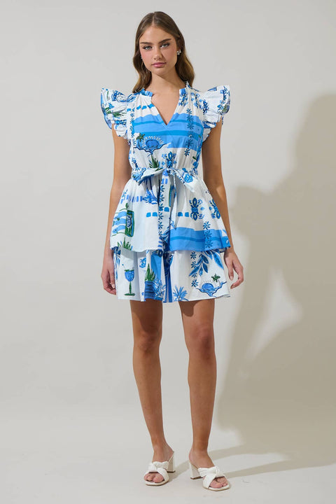 Sugarlips-Sosy Postcard Marisol Tiered Mini Dress (FINAL SALE)-Pink Dot Styles