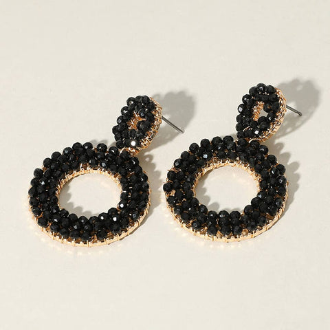 Seed Beaded Ring Dangle Earrings: Pink