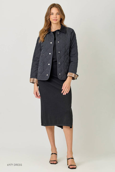 Mystree-60188 Contrast Quilted Jacket: Black / Medium-Pink Dot Styles