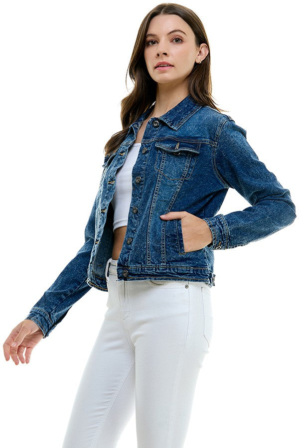 Blue Age-Dark Denim Jean Jacket-Pink Dot Styles