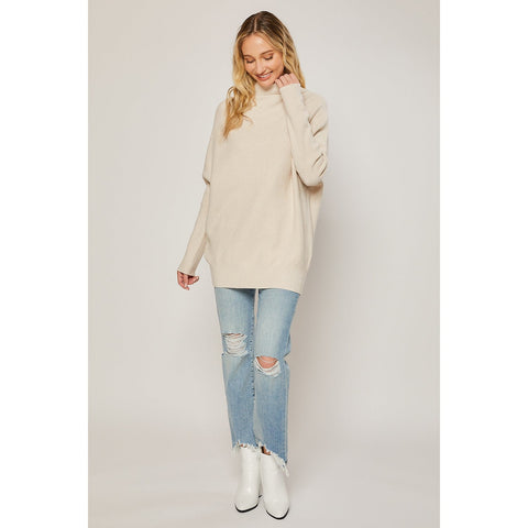Bluivy-Slouch Neck Pullover Sweater: Shell-Pink Dot Styles