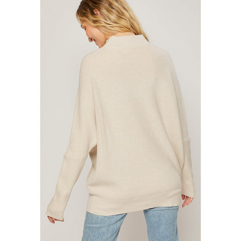 Bluivy-Slouch Neck Pullover Sweater: Shell-Pink Dot Styles