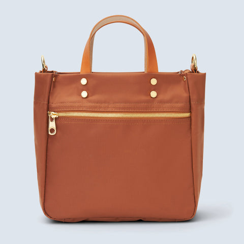 Boulevard-"Joey" Cognac Nylon Tote with Leather Accents-Pink Dot Styles