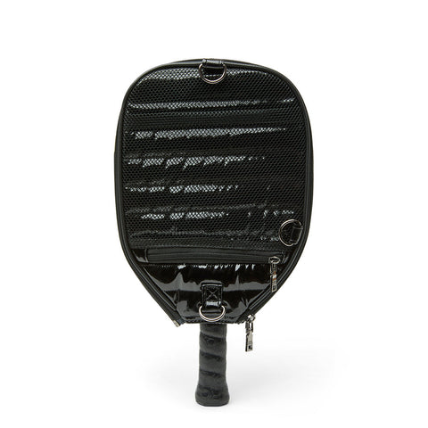 Think Royln-Ace of the Court | Black Patent Pickleball Bag (solid black stripe)-Pink Dot Styles
