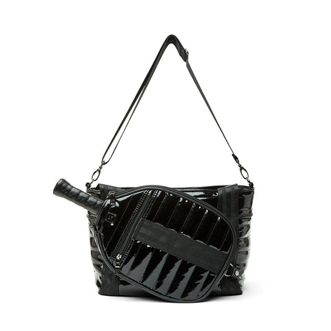 Think Royln-Ace of the Court | Black Patent Pickleball Bag (solid black stripe)-Pink Dot Styles