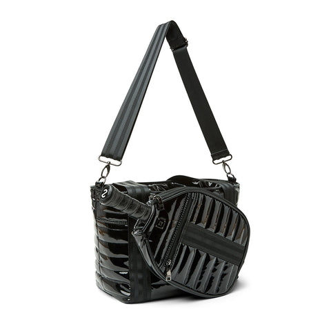 Think Royln-Ace of the Court | Black Patent Pickleball Bag (solid black stripe)-Pink Dot Styles