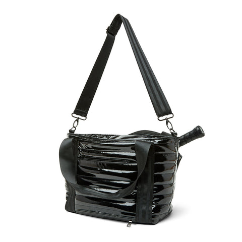 Think Royln-Ace of the Court | Black Patent Pickleball Bag (solid black stripe)-Pink Dot Styles