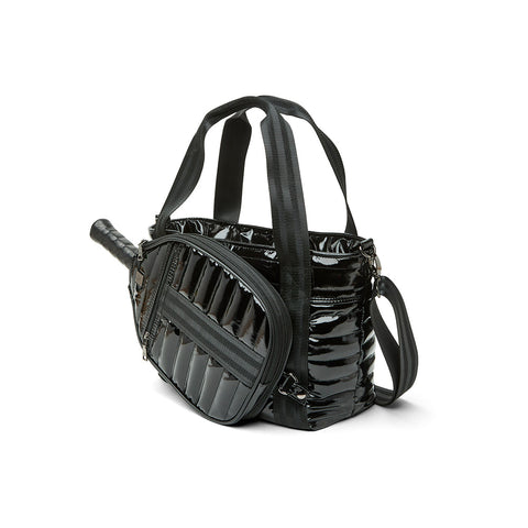 Think Royln-Ace of the Court | Black Patent Pickleball Bag (solid black stripe)-Pink Dot Styles