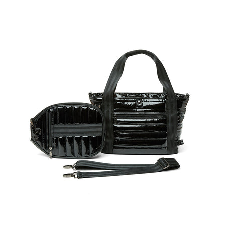 Think Royln-Ace of the Court | Black Patent Pickleball Bag (solid black stripe)-Pink Dot Styles