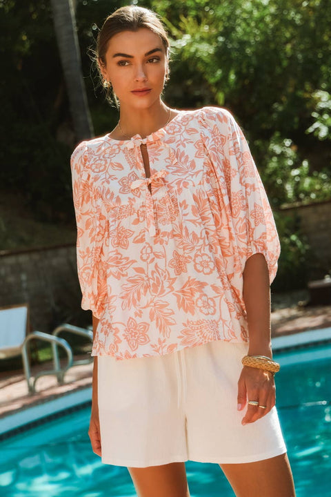 Oddi-Peach Wave Boho Blouse-Pink Dot Styles