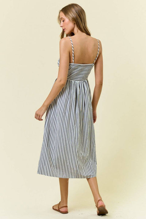 Doe and Rae-White & Black Stripe Midi Dress-Pink Dot Styles