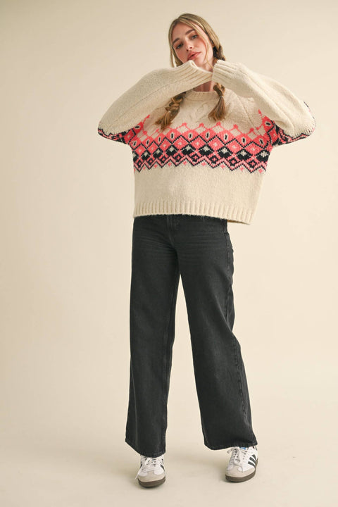 Fair Isle Sweater: Ivory & Pink