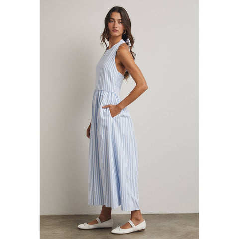 Wishlist Apparel-Striped Halter Maxi Dress: Sky Blue and White-Pink Dot Styles