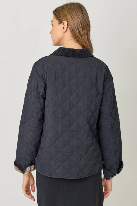 Mystree-60188 Contrast Quilted Jacket: Black / Medium-Pink Dot Styles