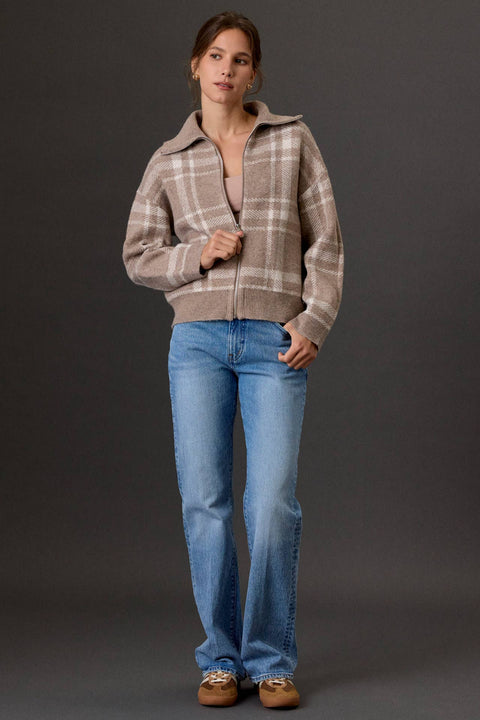 Plaid Sweater Jacket: Mushroom
