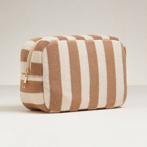 Wona Trading, Inc.-Striped Pattern Cosmetic Pouch Bag-Pink Dot Styles