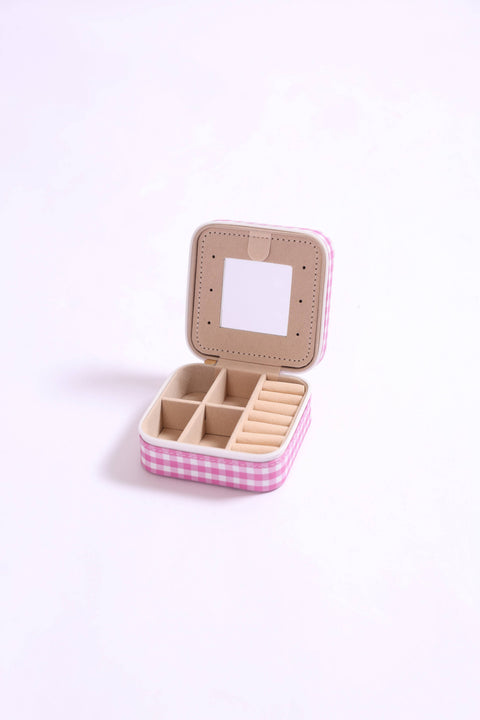Gingham Travel Jewelry Case - Mother's Day 2026: Light Blue