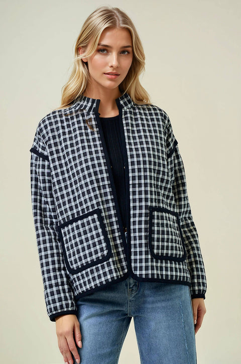 Black Gingham Quilted Jacket