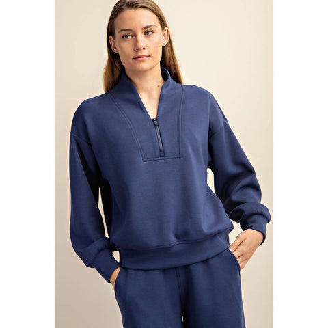 Rae Mode-MODAL SCUBA LUXE HALF ZIP JACKET: Smoky Navy / S-M-L(2-2-2)-Pink Dot Styles