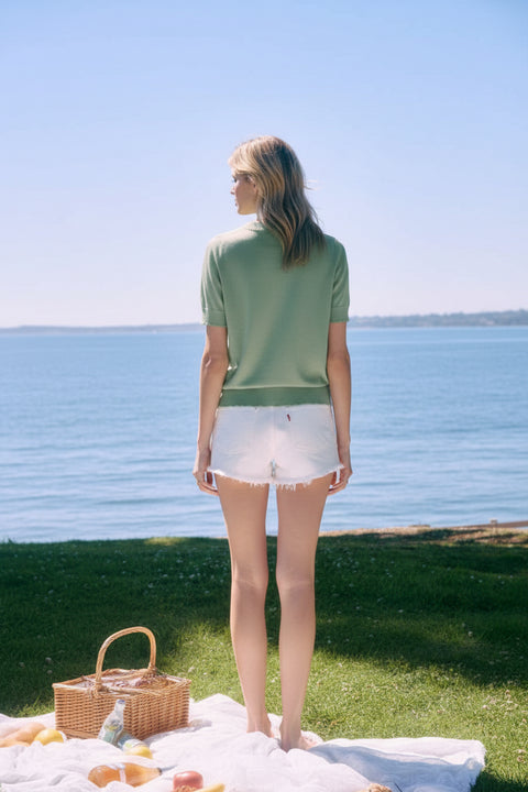 Oddi-Distressed Light Weight Knit Top: Pistachio-Pink Dot Styles