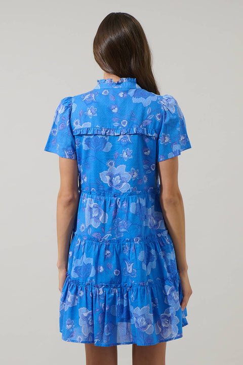 Sugarlips-Selma Floral Otis Tiered Mini Dress: Cobalt Blue-Pink Dot Styles