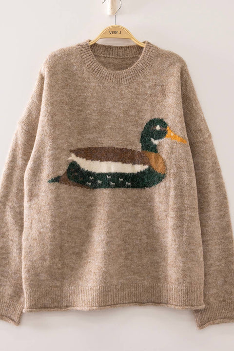 VERY J-12W3683N-Cozy Mallard Sweater: MOCHA / S-M-L/2-2-2-Pink Dot Styles