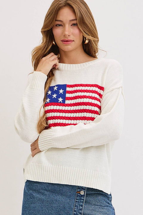 Sweet Lovely by Jen-American Flag Sweater-Pink Dot Styles