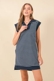 Doe and Rae-Striped French Terry Dress-Pink Dot Styles