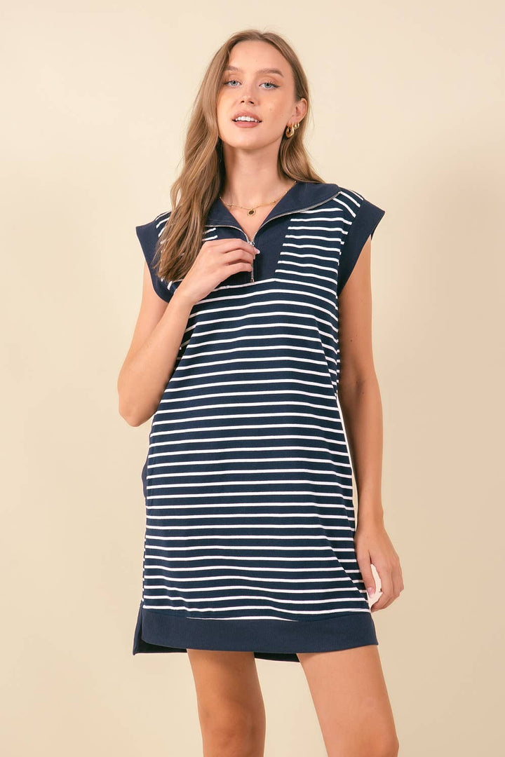 Doe and Rae-Striped French Terry Dress-Pink Dot Styles