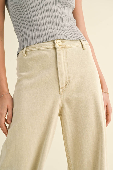 MIOU MUSE-Beige Wide Leg Pants-Pink Dot Styles