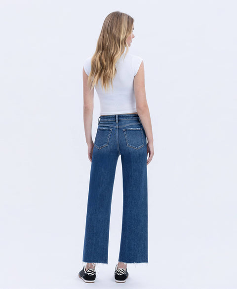 FLYING MONKEY-High Rise Trouser Press Wide Leg Jeans-Pink Dot Styles
